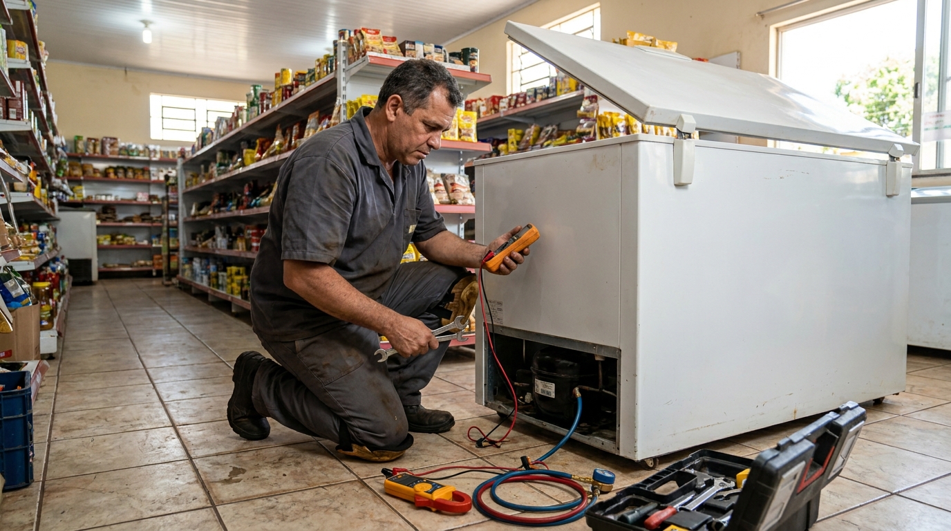Troca de termostato de freezer em atendimento em Jundiaí‑SP
